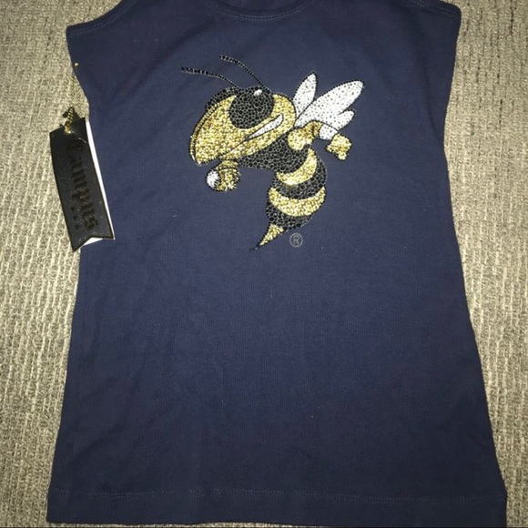 🐝GT yellow jackets tank small navy new without tags - Picture 2 of 2
